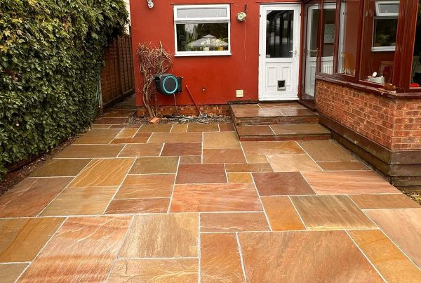 new riven buff sandstone patio laid in baldock